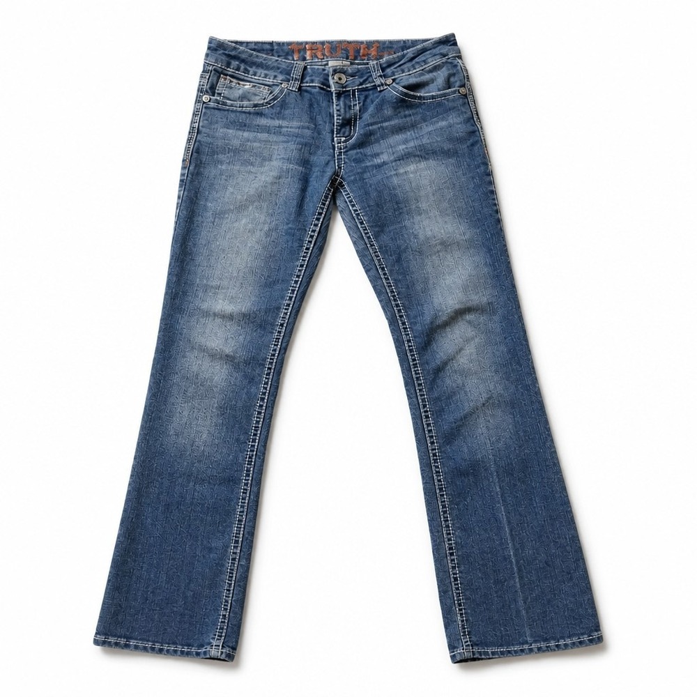 Truth Be Told Honest Low Rise Embroidered Sequin‎ Straight Jeans 32x31